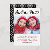 Zwart opgerold Quatrefoil - 3x5 Opslaan Datum Save The Date (Voorkant / Achterkant)