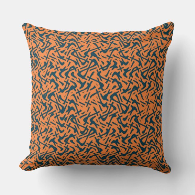 Zwart-Oranje Abstract Doodle Pattern Pillow Kussen (Voorkant)