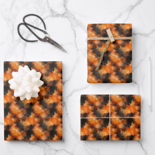 Zwart & Oranje Abstract Inpakpapier Vel
