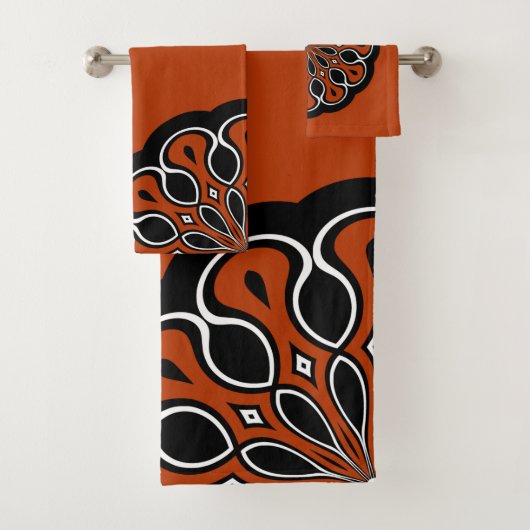 Zwart-Oranje Abstract Modern Mandala Bad Handdoek (Insitu)