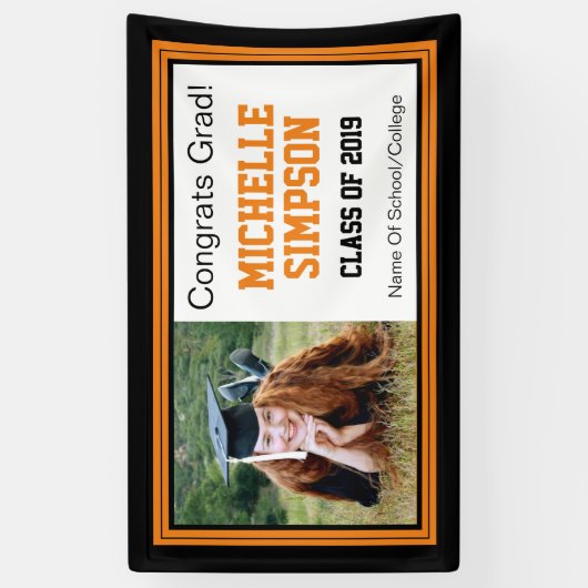 Zwart-Oranje Afstudeerder Eén foto Spandoek (Verticaal)