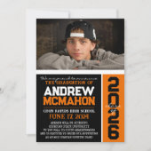 Zwart & Oranje Afstuderen foto aankondiging (Voorkant)