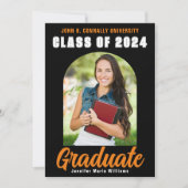 Zwart Oranje Afstuderen Foto modern gebold Afstude Aankondiging (Voorkant)
