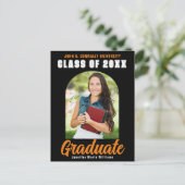 Zwart Oranje Afstuderen Foto modern gebold Afstude Briefkaart (Staand voorkant)