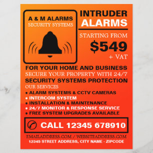 Zwart & Oranje Alarm Logo, Beveiligingsalarm Servi Flyer