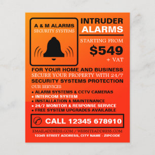 Zwart-Oranje Alarm Logo, Beveiligingsalarmservice Flyer