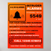 Zwart-Oranje Alarm Logo, Beveiligingsalarmservice Poster (Voorkant)