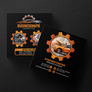 Zwart, Oranje Auto Detailing Autoreparatie Automot Vierkante Visitekaartje