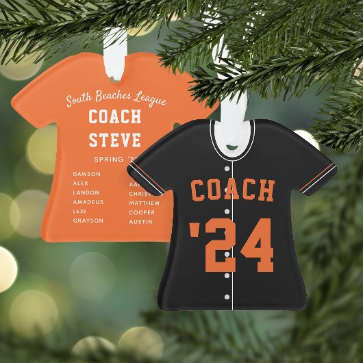Zwart-Oranje Baseball Coach Team Jersey Ornament