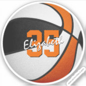 Zwart oranje basketbal team partij gunsten sticker (Voorkant)