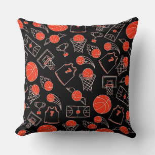 Zwart-Oranje Basketball-thema Kussen