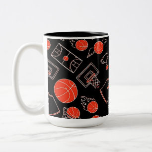 Zwart-Oranje Basketball-thema Tweekleurige Koffiemok