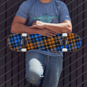 Zwart Oranje Blauw Geruit Schotse Patroon Ontwerp  Persoonlijk Skateboard