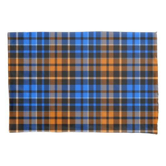 Zwart Oranje Blauw Geruit Tartan Design Kussensloop (Voorkant)