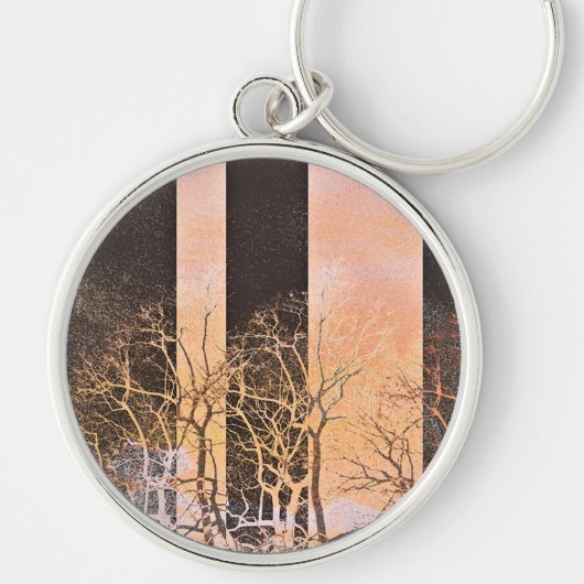 Zwart oranje boomstammen vertakken digitale kunst sleutelhanger (Voorkant)