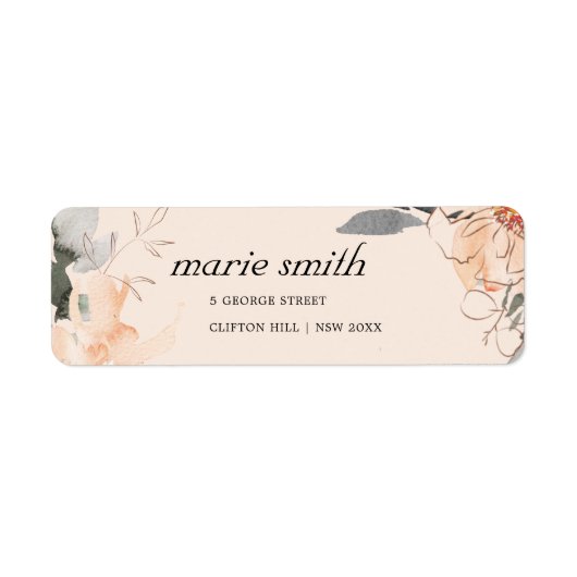 ZWART ORANJE BROWN WATERVERF FLORAAL ADRES ETIKET (Voorkant)