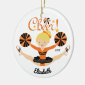 Zwart-Oranje Cheer Blonde Cheerleader Ornament (Links)