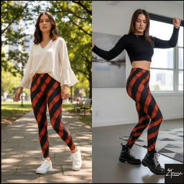 Zwart Oranje Cyber Glitch Diagonale Streep Leggings