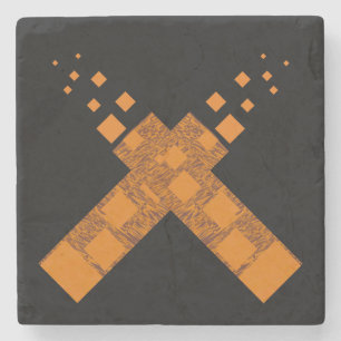 Zwart Oranje donkere Pagan Fire Art Cult Cross Got Stenen Onderzetter