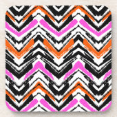 Zwart, Oranje en roze hand getekend Chevron Patter Bier Onderzetter (Voorkant)