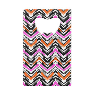 Zwart, Oranje en roze hand getekend Chevron Patter Creditkaart Flessenopener