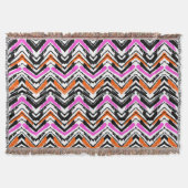 Zwart, Oranje en roze hand getekend Chevron Patter Deken (Voorkant)