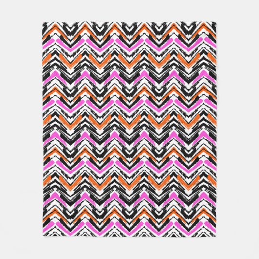 Zwart, Oranje en roze hand getekend Chevron Patter Fleece Deken (Voorkant)