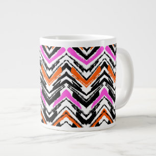 Zwart, Oranje en roze hand getekend Chevron Patter Grote Koffiekop