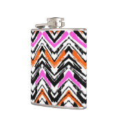 Zwart, Oranje en roze hand getekend Chevron Patter Heupfles (Links)