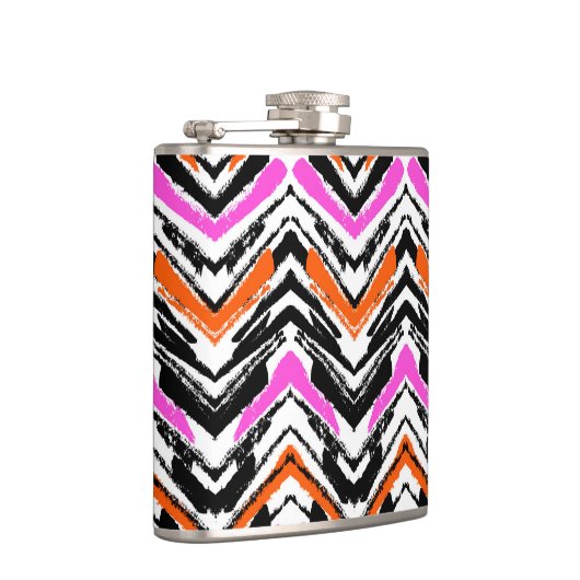 Zwart, Oranje en roze hand getekend Chevron Patter Heupfles (Rechts)