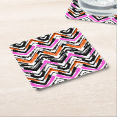 Zwart, Oranje en roze hand getekend Chevron Patter Kartonnen Onderzetters (Schuin)