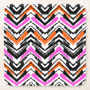 Zwart, Oranje en roze hand getekend Chevron Patter Kartonnen Onderzetters
