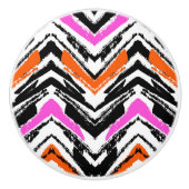 Zwart, Oranje en roze hand getekend Chevron Patter Keramische Knop (Voorkant)