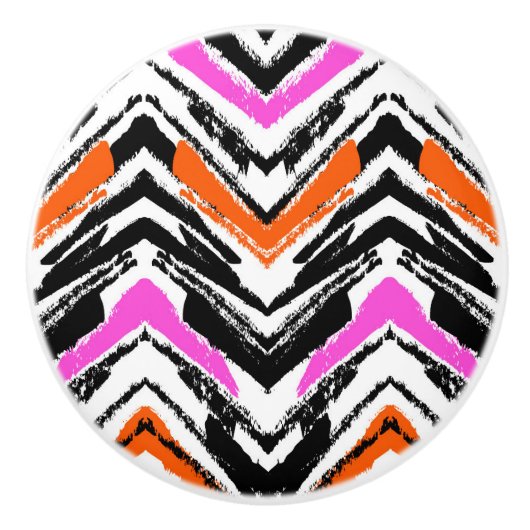 Zwart, Oranje en roze hand getekend Chevron Patter Keramische Knop (Voorkant)