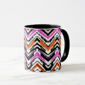 Zwart, Oranje en roze hand getekend Chevron Patter Mok (Voorkant rechts)