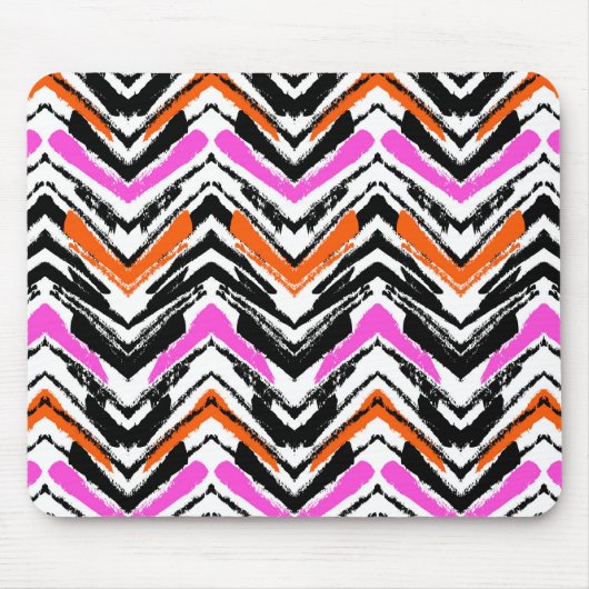 Zwart, Oranje en roze hand getekend Chevron Patter Muismat (Voorkant)
