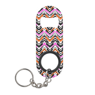 Zwart, Oranje en roze hand getekend Chevron Patter Sleutelhanger Flessenopener