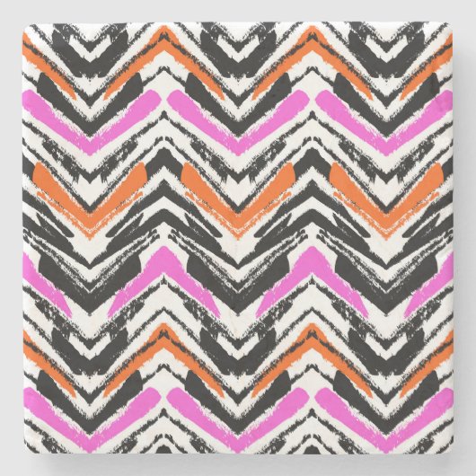Zwart, Oranje en roze hand getekend Chevron Patter Stenen Onderzetter (Voorkant)