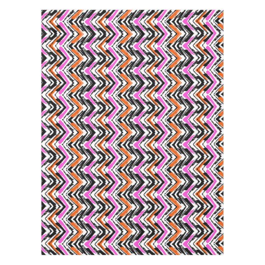 Zwart, Oranje en roze hand getekend Chevron Patter Tafelkleed (Voorkant)
