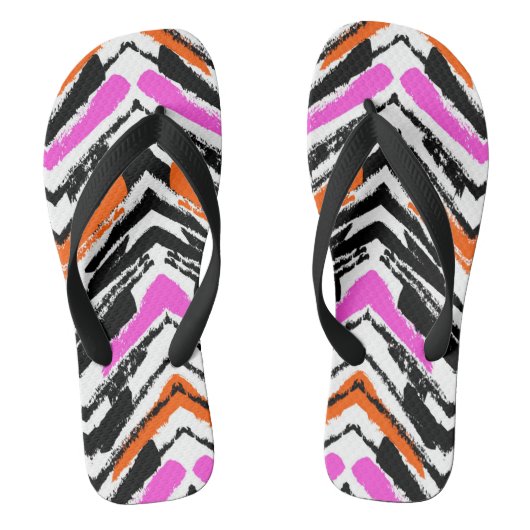 Zwart, Oranje en roze hand getekend Chevron Patter Teenslippers (Voetbed)