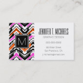 Zwart, Oranje en roze hand getekend Chevron Patter Visitekaartje (Voorkant)