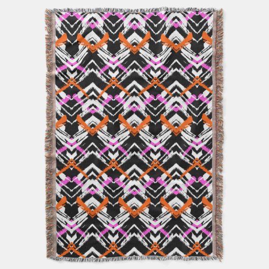 Zwart, Oranje en roze hand getekend pijlpatroon Deken (Voorkant Verticaal)