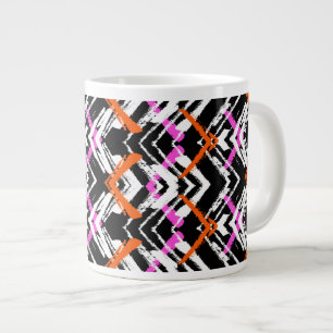 Zwart, Oranje en roze hand getekend pijlpatroon Grote Koffiekop