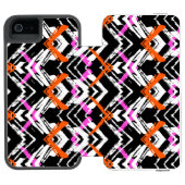 Zwart, Oranje en roze hand getekend pijlpatroon Incipio iPhone Portemonnee Hoesje (Agenda Open)