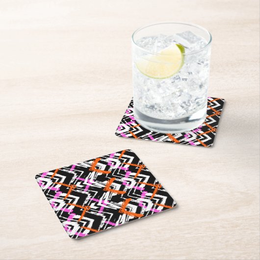 Zwart, Oranje en roze hand getekend pijlpatroon Kartonnen Onderzetters (Insitu)