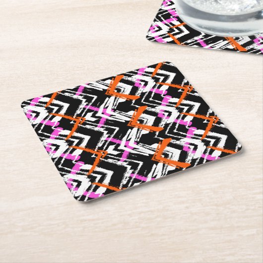 Zwart, Oranje en roze hand getekend pijlpatroon Kartonnen Onderzetters (Schuin)