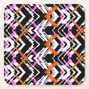 Zwart, Oranje en roze hand getekend pijlpatroon Kartonnen Onderzetters