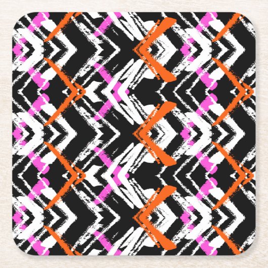 Zwart, Oranje en roze hand getekend pijlpatroon Kartonnen Onderzetters (Voorkant)