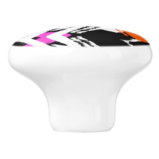 Zwart, Oranje en roze hand getekend pijlpatroon Keramische Knop (Zijkant)