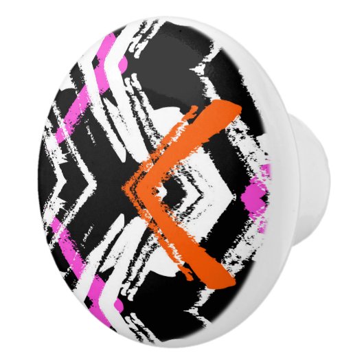 Zwart, Oranje en roze hand getekend pijlpatroon Keramische Knop (Rechts)